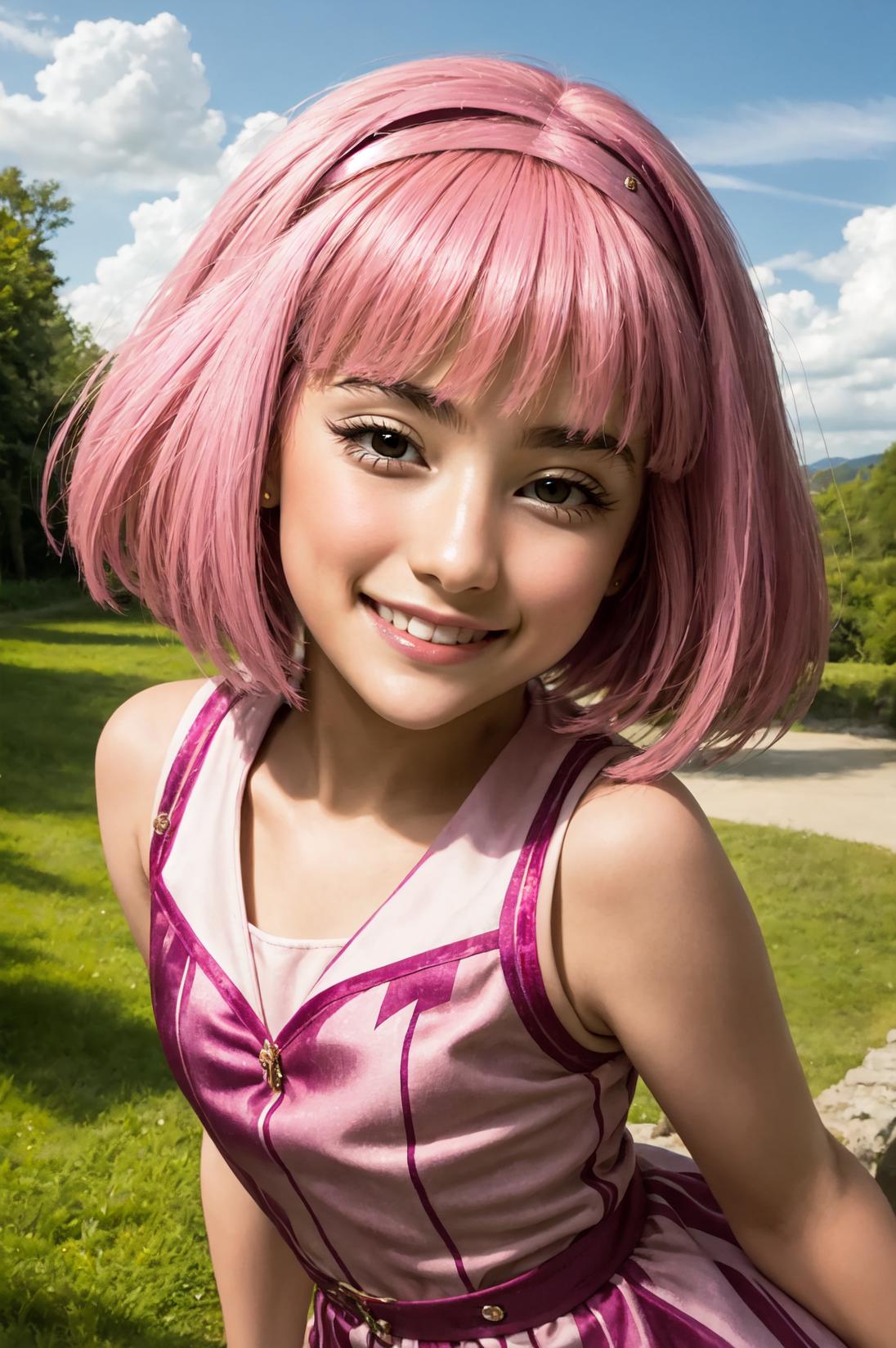 A close up of a young girl with pink hair posing for a picture - SeaArt AI