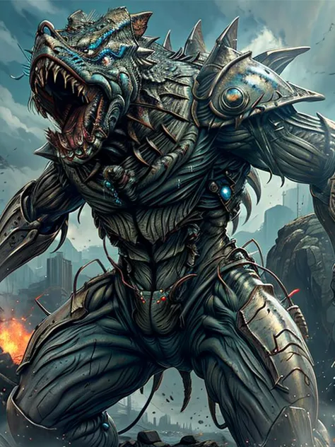 <lora:biogunv2:0.7>biopunk,Kaiju , alive armor