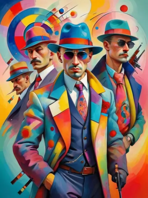 Stylish Russian mafia, (bright colors:1.2),  Kandinsky <lora:Kandinsky:1.0>