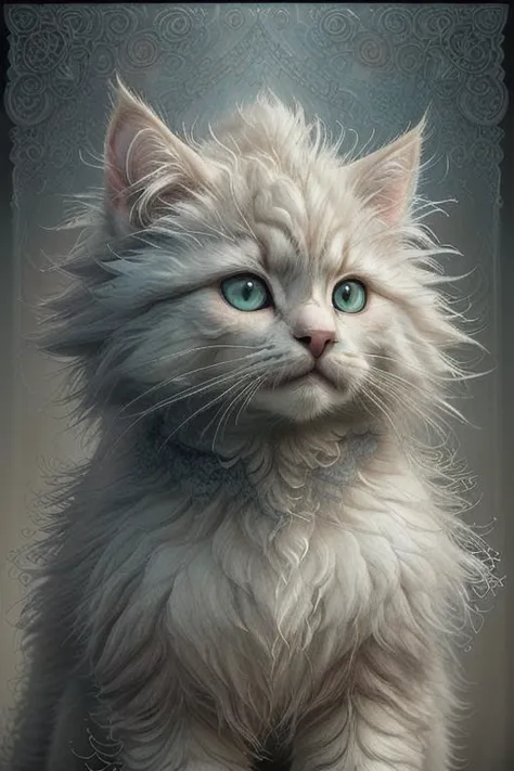 arafed photo of a fluffy white cat with blue eyes