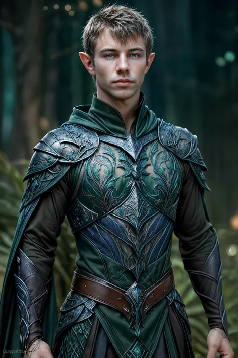 a close up of a man in a green costume holding a sword