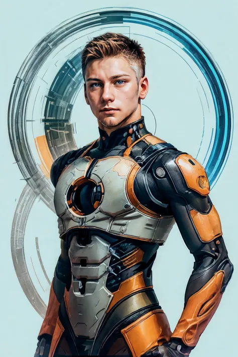 a close up of a person in a suit with a futuristic design