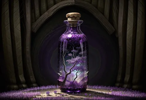 beautiful scenery nature glass bottle landscape, purple galaxy bottle