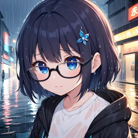 anime girl with glasses and a butterfly in her hair