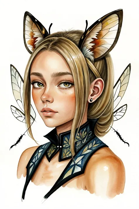 an extremely detailed, intricate watercolor painting of <lora:HaileyGrice_v1:0.9> HaileyGrice with dirty blonde hair with highli...