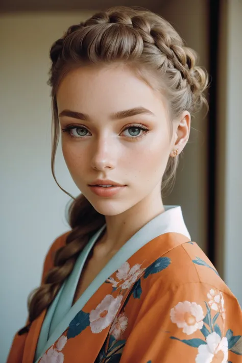 (shot from a Dutch angle, closeup on face:1.2) photo of <lora:HaileyGrice_v1:0.9> HaileyGrice, she is wearing kimono, she is wea...