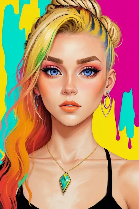 (fauvist style, bright, unnatural colors, bold brushwork:1.15), <lora:HaileyGrice_v1:0.9> HaileyGrice with dirty blonde hair wit...