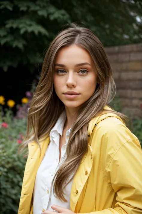 (low angle, closeup on face:1.2) photo of <lora:HaileyGrice_v1:0.9> HaileyGrice, she is wearing yellow raincoat , she is wearing...