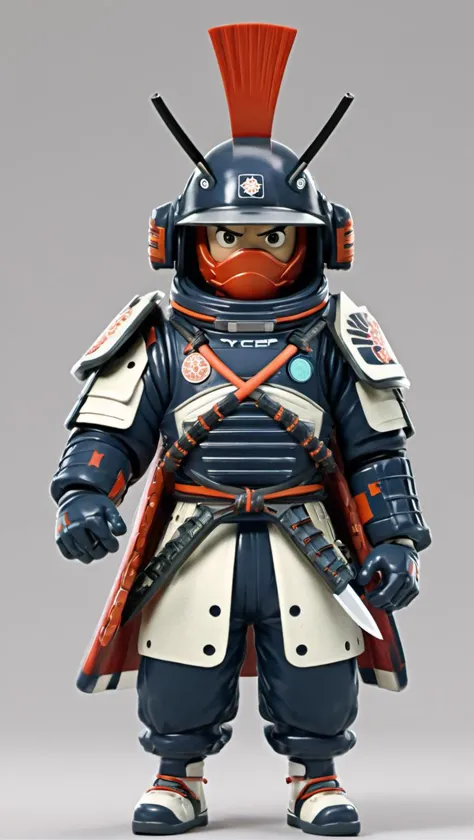 a close up of a toy figure of a samurai with a helmet and sword