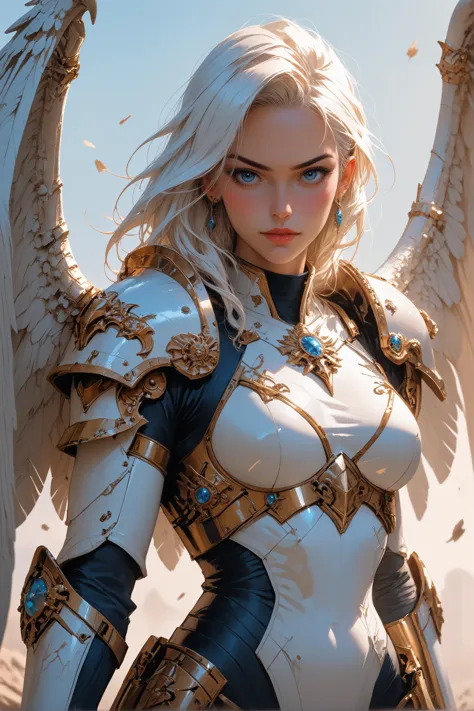 a woman with white hair and wings in a white outfit