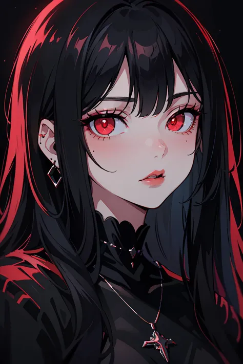 anime girl with red eyes and black hair