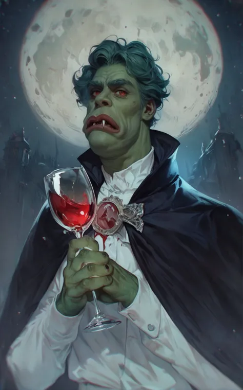 a close up of a person holding a wine glass in front of a full moon