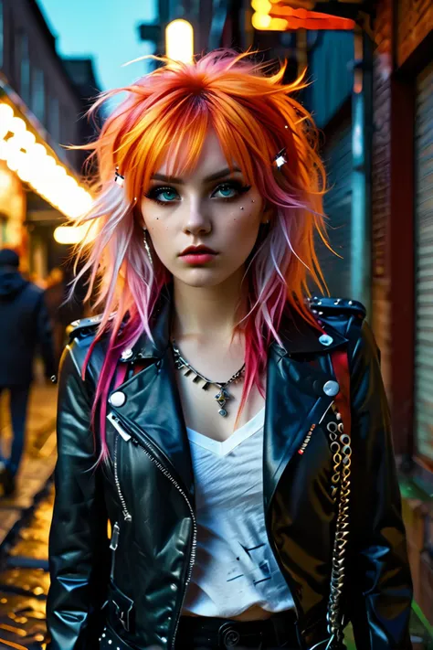 beautiful girl with multicolored hair, (wolfcut:1.1), very long hair,  layered hair, (bangs:0.7),  (disheveled:1.3),
(wrapped in...