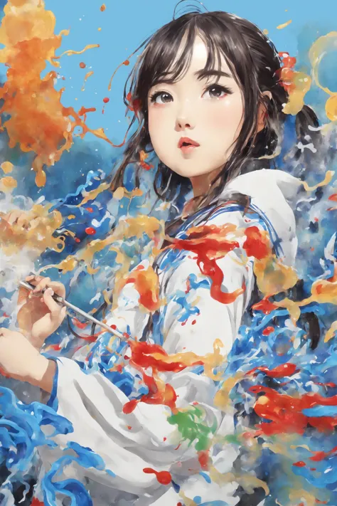 Colorful, multiple colors, intricate detail, splash screen, photorealistic, intricately detailed fluid gouache painting, calligraphy, acrylic, watercolor art,
Masterpiece, best quality, 1girl, <lora:kwFemale_Beta40-SDXL_v1:1>, chinese,waifu