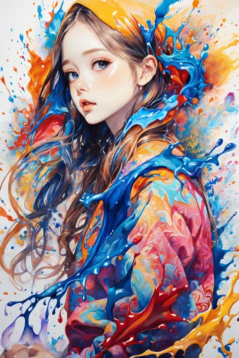 Colorful, multiple colors, intricate detail, splash screen, photorealistic, intricately detailed fluid gouache painting, calligraphy, acrylic, watercolor art,
Masterpiece, best quality, 1girl,  <lora:kwFemale_Beta40-SDXL_v1:1>