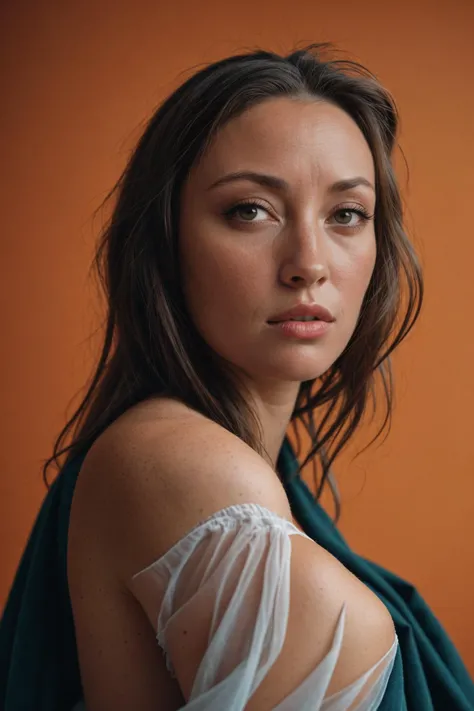 a close up of a woman with a green towel on her shoulder