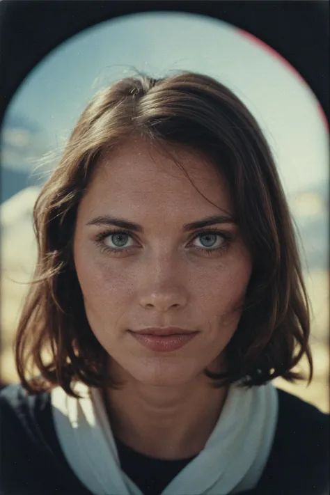 a close up of a woman with a black shirt and a white shirt