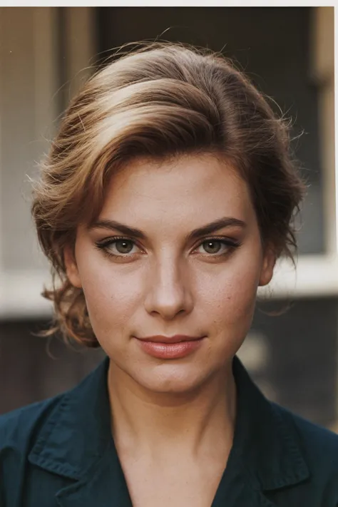 a close up of a woman with a green shirt and a black shirt