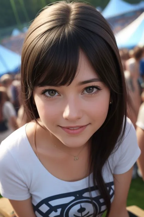 a close up of a woman with a white shirt and a black and white shirt