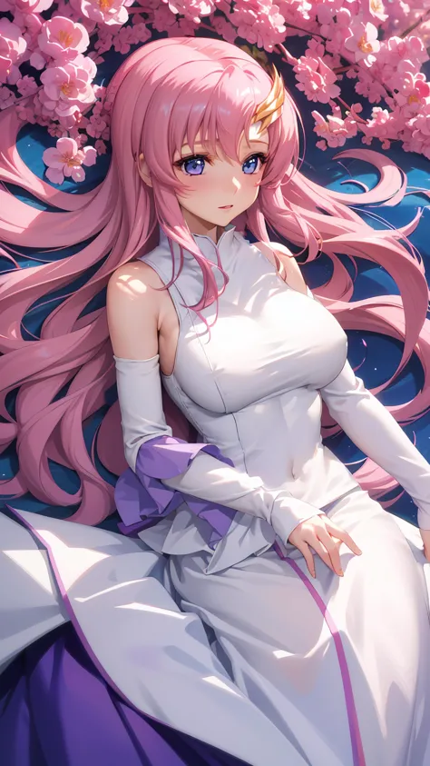 1girl, solo, masterpiece, best quality, highres, perfect lighting, bloom, cinematic lighting,<lora:lacus:0.7>, lacus1, pink hair...