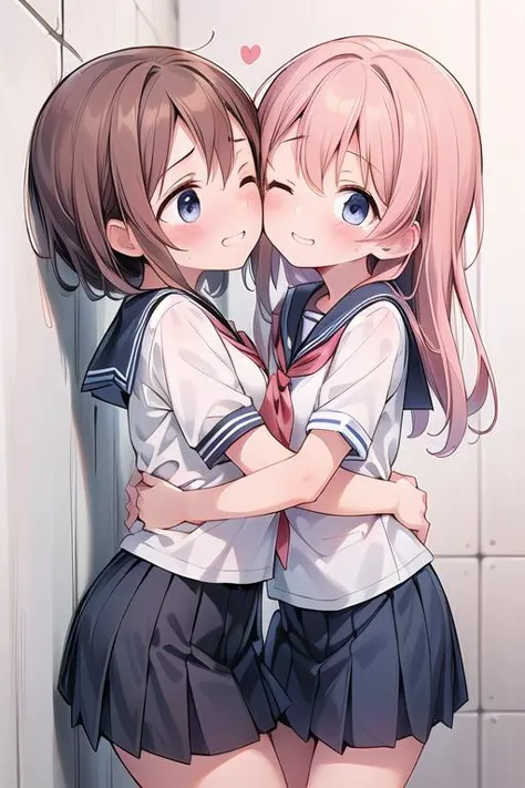 anime image of two girls hugging each other in a bathroom