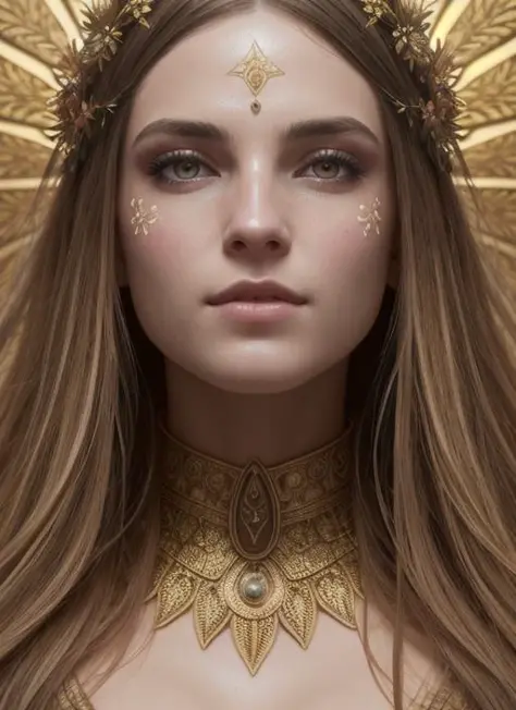 (symmetry:1.1) (portrait of floral:1.05) a woman as a beautiful goddess, (assassins creed style:0.8), pink and gold and opal color scheme, beautiful intricate filegrid facepaint, intricate, elegant, highly detailed, digital painting, artstation, concept art, smooth, sharp focus, illustration, art by greg rutkowski and alphonse mucha, 8k, Best quality details, realistic, High definition, High quality texture, epic lighting, Cinematic film still, 8k, soft lighting