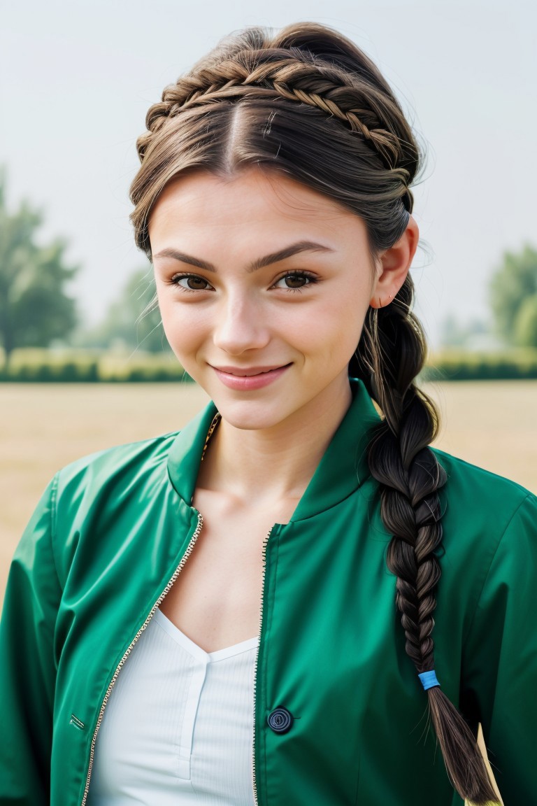 A close up of a woman with a braid in her hair - SeaArt AI