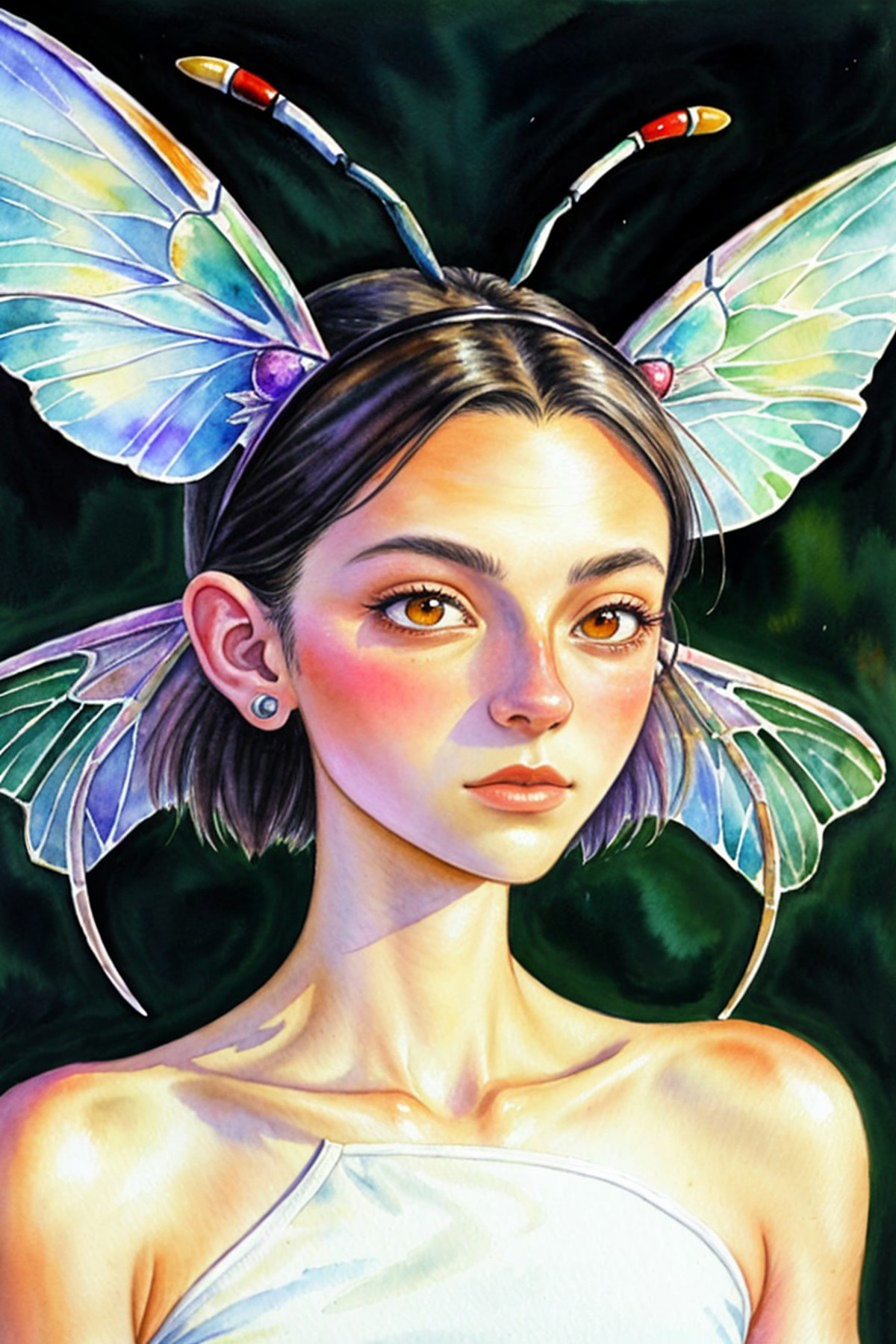 A painting of a woman with a butterfly headpiece on - SeaArt AI