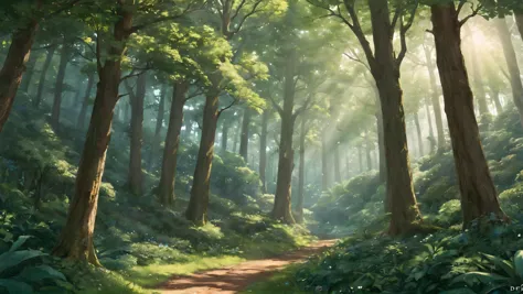 core_9, score_8_up, score_7_up, <lora:ghibli_last:1> ghibli, ghibli_style, source_anime, anime_coloring (art by Ghibli style:1.2), art_nouveau,
a magical forest with dappled sunlight breaking through the trees,a serene landscape with a crescent moon visible at the edge of a clear sky in Ghibli style, brimming with life and enchanting, rich colors, and playful elements. details.
(high resolution, noise, highly detailed textures, sharp focus, rich textures, rule of thirds, intricate detail, dof:1.3)