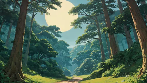 core_9, score_8_up, score_7_up, <lora:ghibli_last:1> ghibli, ghibli_style, source_anime, anime_coloring (art by Ghibli style:1.2), art_nouveau,
a magical forest with dappled sunlight breaking through the trees,a serene landscape with a crescent moon visible at the edge of a clear sky in Ghibli style, brimming with life and enchanting, rich colors, and playful elements. details.
(high resolution, noise, highly detailed textures, sharp focus, rich textures, rule of thirds, intricate detail, dof:1.3)