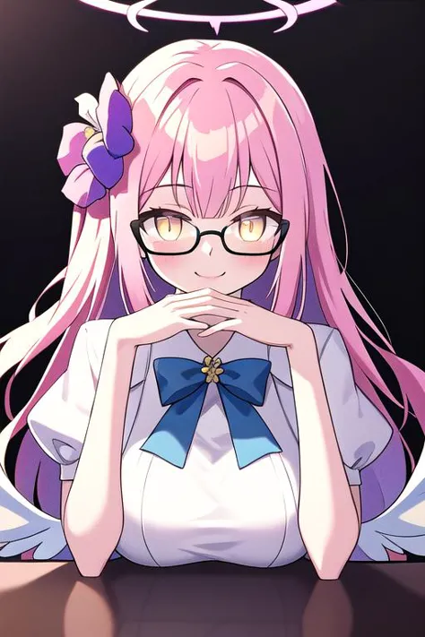 a close up of a person with glasses and a bow