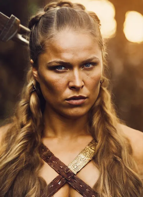 A stunning intricate full color portrait of (sks woman:1) as (viking warrior), (barbarian),  epic character composition, by ilya kuvshinov, alessio albi, nina masic, sharp focus, natural lighting, subsurface scattering, f2, 35mm, film grain, <lora:locon_ronda_v1_from_v1_64_32:1.25>