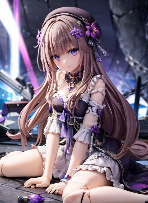 dutch angle, big diamond,
1girl, looking at viewer, menacing look, smug,
wariza, sitting, sweat.
pikkyherta, 1girl, long hair, purple (glowing:1.2) eyes, solo, hat, dress, bangs, looking at viewer, flower, doll joints, brown hair, hair ornament, black headwear, hair flower, chains, frills,
glowing background, diamond, crystals, dungeon, underground chasm, shining,
