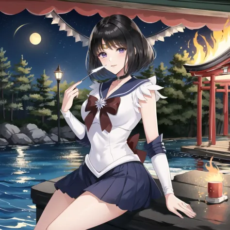 realistic, photo-realistic, award winning masterpiece with incredible details, epic stunning, masterpiece, best quality,
,sailor saturn, Sailor outfit : sailor saturn, purple sailor collar, sailor collar, sailor senshi uniform,short black hair,purple eyes,1, adapted costume, gold tiara on her forehead, tomoe hotaru
1girl, dslayer,  a man in a green and brown armor, the only thing they fear is you, rip and tear until it is done, he is doom, the slayer's time is now, posing for a picture, (sexy_scifi, woman in a silver space costume, wearing sexy_scifi, posing for a picture:0.75),thisisfine, staying positive, surrounded by flames, fire, sitting, smoke
sitting in watert, in water, in onsen, japan temple, torii, outdoors, sunset, plants, japan buildings,photographer, foreground, camera,  