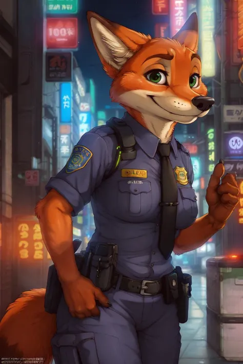 (by spiritd, by honovy, by zenthetiger, by zaush), nick wilde, (female, big breasts), fox, solo, presenting, safe, clothed, brea...