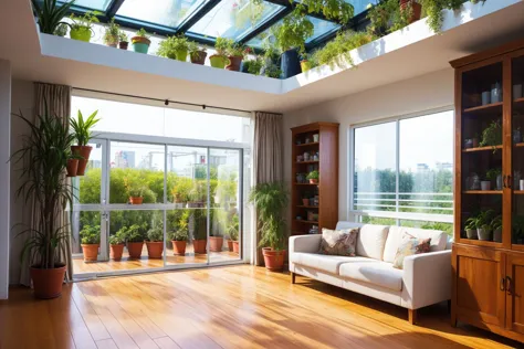 a close up of a living room with a couch and a glass roof