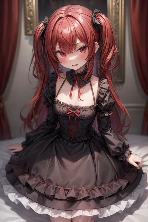 (masterpiece, best quality), 1girl, red hair, medium chest, gothic frill dress, pervert face, <lora:add_detail:1>