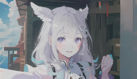 anime girl with white hair and blue eyes holding a knife