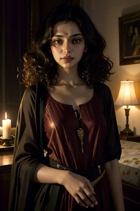 1woman,smirk,curly hair ((aditi rao Hydari:0.5), (triptii dimri:0.3), (sayana gupta:0.3), (deepika padukone:0.4)) <lyco:OF_Mary_...