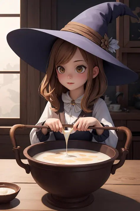 (masterpiece), best quality, high resolution, highly detailed, detailed background, perfect lighting, the witch with a cauldron ...