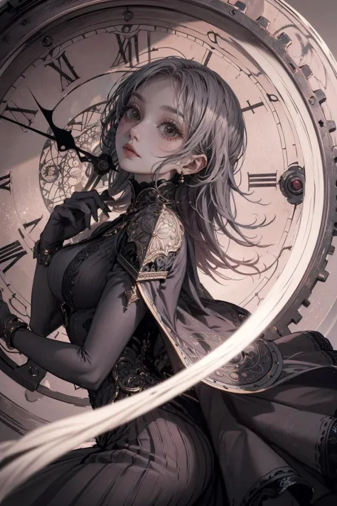 ((Mystery, Fantasy)), ((a girl trapped in time at a lone clock tower)), intricate details illuminated by a soft and eerie glow, ...