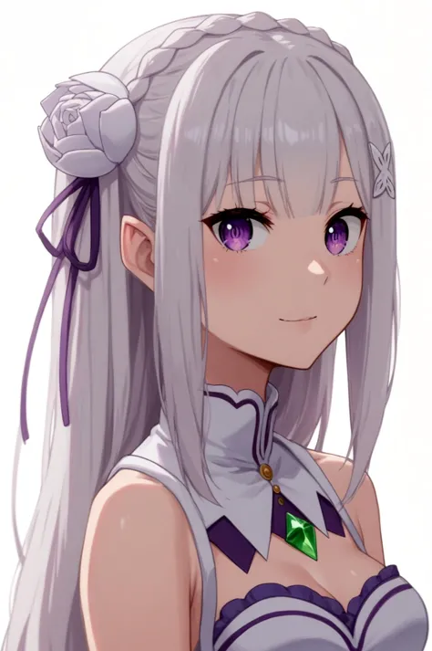 anime girl with long gray hair and purple eyes