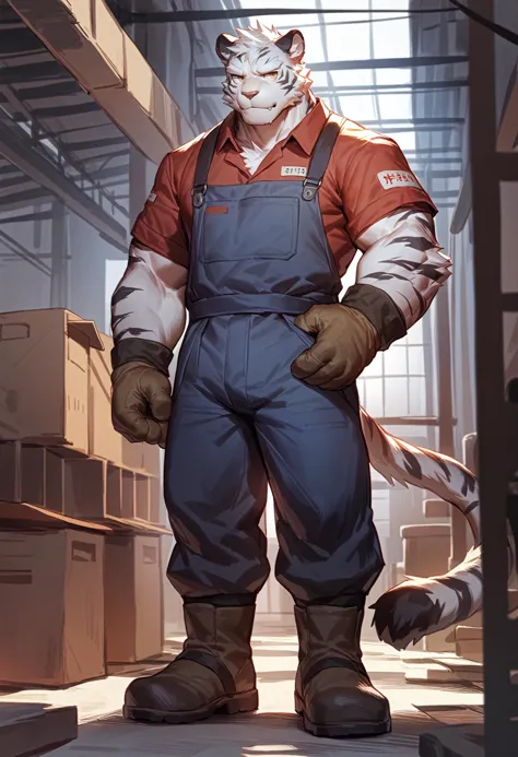 a close up of a person in overalls and a cat