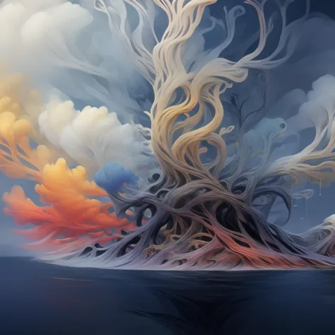 <lora:artfullyTREELUSION_SDXL_V1:1>, arttrlsn, , An ethereal cloud tree with roots and branches that form into various shapes, c...