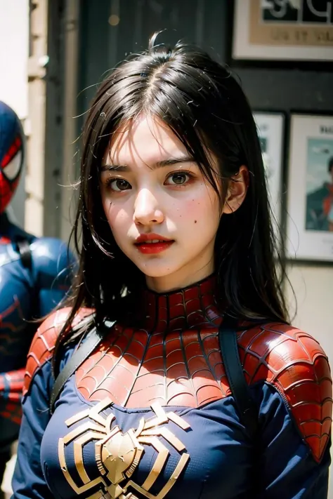 (masterpiece), best quality, perfect face, 1girl,  spiderman armor suit,  <lora:abolovie-02:1>