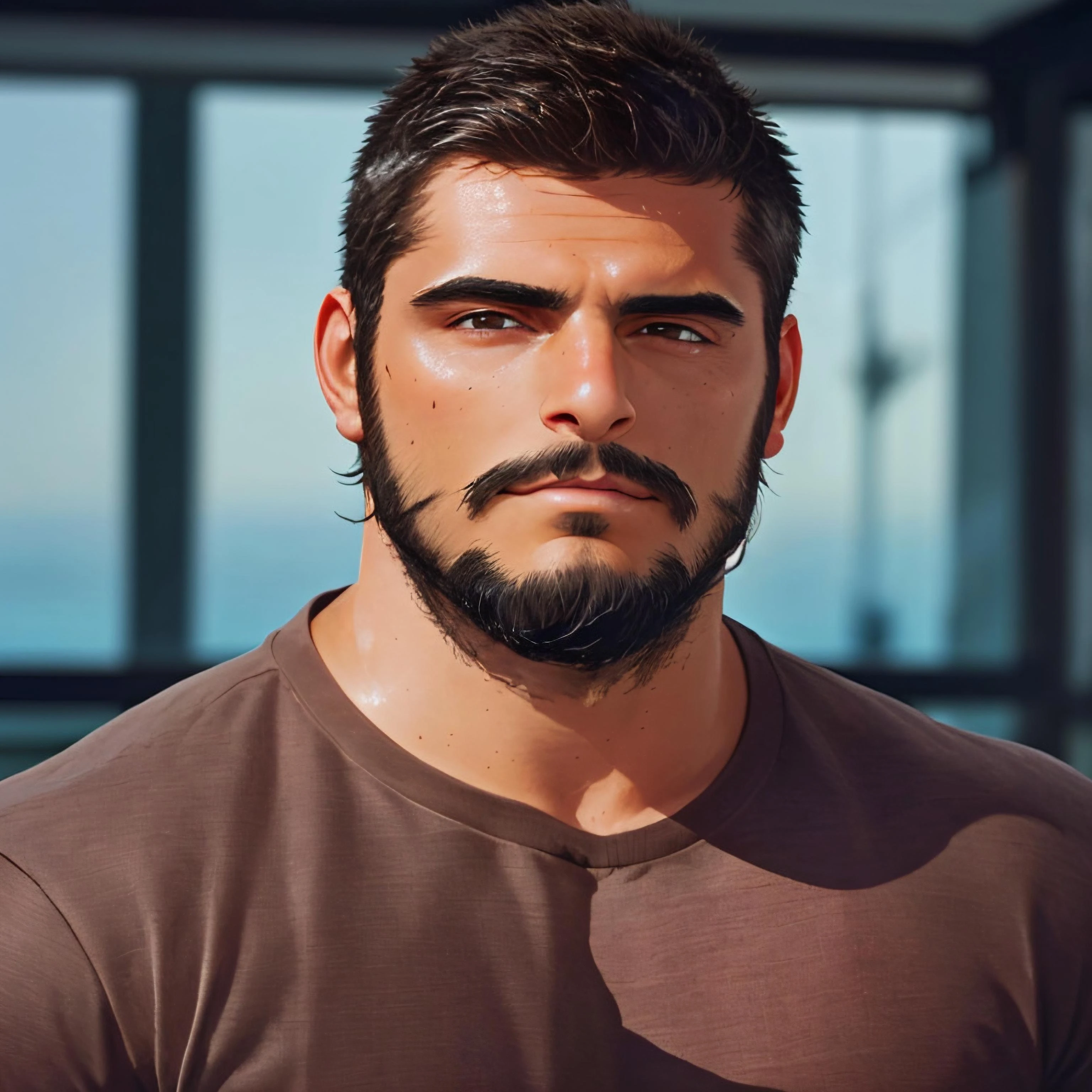 muscled, realistic, ultra quality, highly detailed, ultra HD, small beard