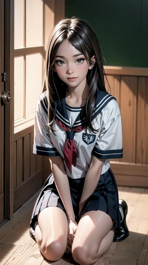 indoor, kneeling:1.2, schoolgirl, long hair, brown hair, brown eyes, (perfect skin, realistic skin), seifuku, white shirt, white socks, white panty, fine fabric emphasis, sexy:1.1, smile,  <lora:TakagiSan-clasicStyle-000008:0.60>, TakagiSanFirstStyle, (master piece:1.4, best quality:1.4, intricate details, highres, 8K, 4K, UHD, Ultra Detailed 8K CG, ultra high res, High quality texture, High quality shadow, HDR), nsfw