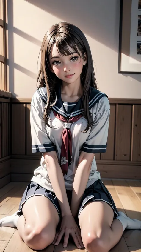 indoor, bedroom, ((W pose sitting on the floor)), schoolgirl, long hair, brown hair, brown eyes, (perfect skin, realistic skin), seifuku, white shirt, white socks, white panty, fine fabric emphasis, sexy:1.1, smile, blush:1.2,  <lora:TakagiSan-clasicStyle-000008:0.60>, TakagiSanFirstStyle, (master piece:1.4, best quality:1.4, intricate details, highres, 8K, 4K, UHD, Ultra Detailed 8K CG, ultra high res, High quality texture, High quality shadow, HDR), nsfw