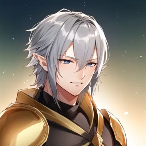 highres, masterpiece, high definition, high quality, silver hair, pointy ears, armor, 1boy