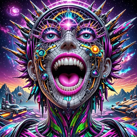 breathtaking neonpunk style helios, colorful, open mouth, teeth, star (sky), no humans, planet, psych,fantastical and whimsical theme of the artwork. The image is rich in detail and seems to be designed to evoke a sense of wonder and imagination.<lora:helios:1> . cyberpunk, vaporwave, neon, vibes, vibrant, stunningly beautiful, crisp, detailed, sleek, ultramodern, magenta highlights, dark purple shadows, high contrast, cinematic, ultra detailed, intricate, professional . award-winning, professional, highly detailed